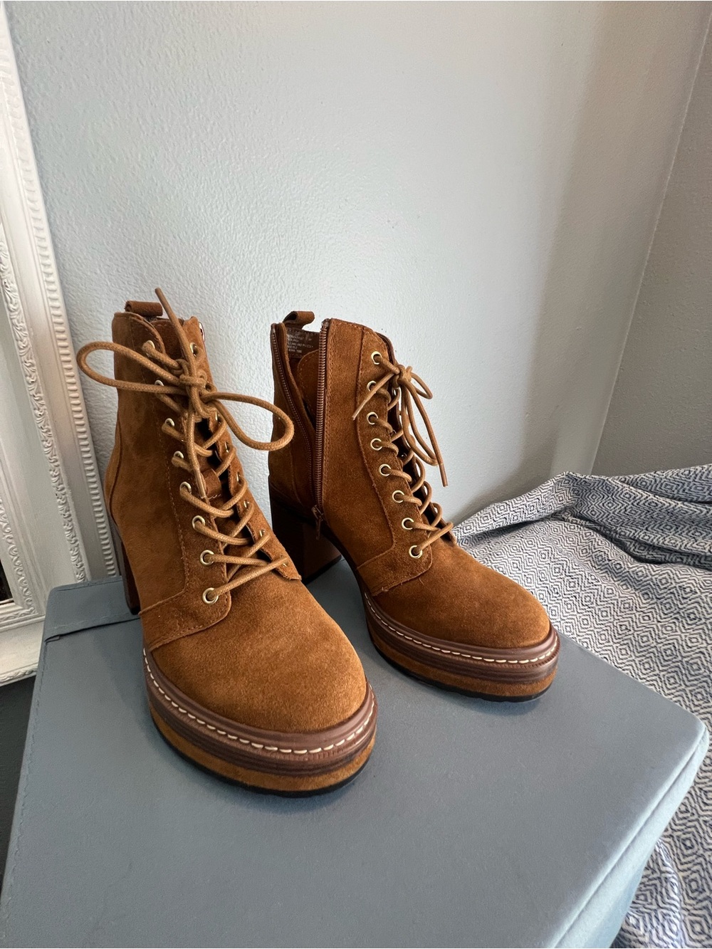 Steve Madden Tan Suede Lace-Up Platform Boots